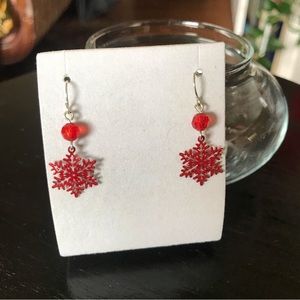 Red Snowflake Christmas Holiday Earrings